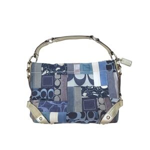 AUTHENTIC Coach Carly Vintage Blue Patchwork Denim Silver Leather Hobo Bag RARE
